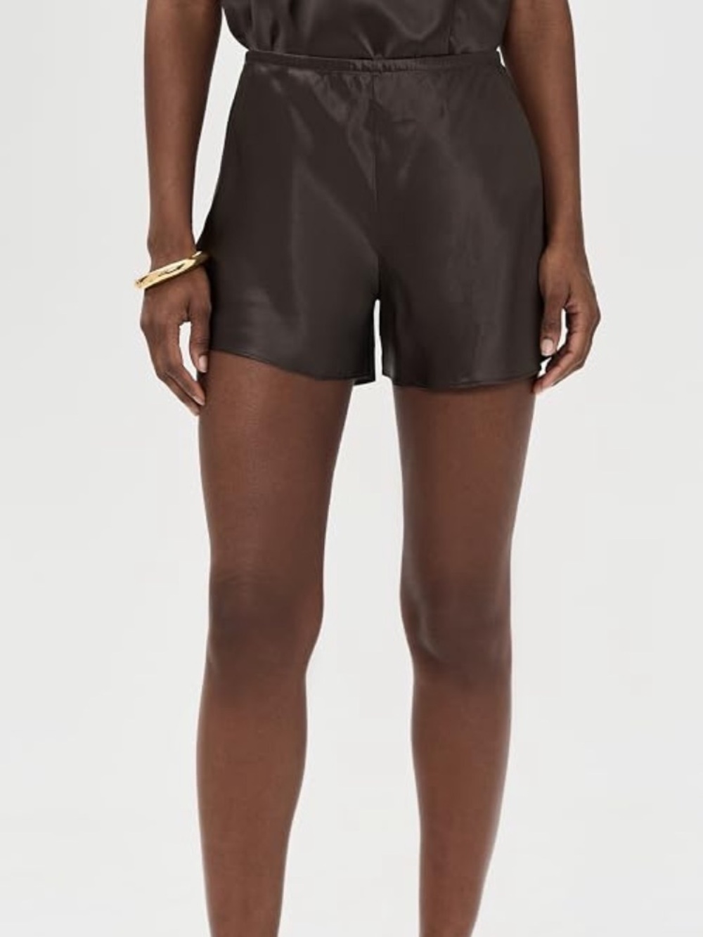 Reformation gale Dark Brown Satin High-Waist Elastic Shorts fall mood NWT